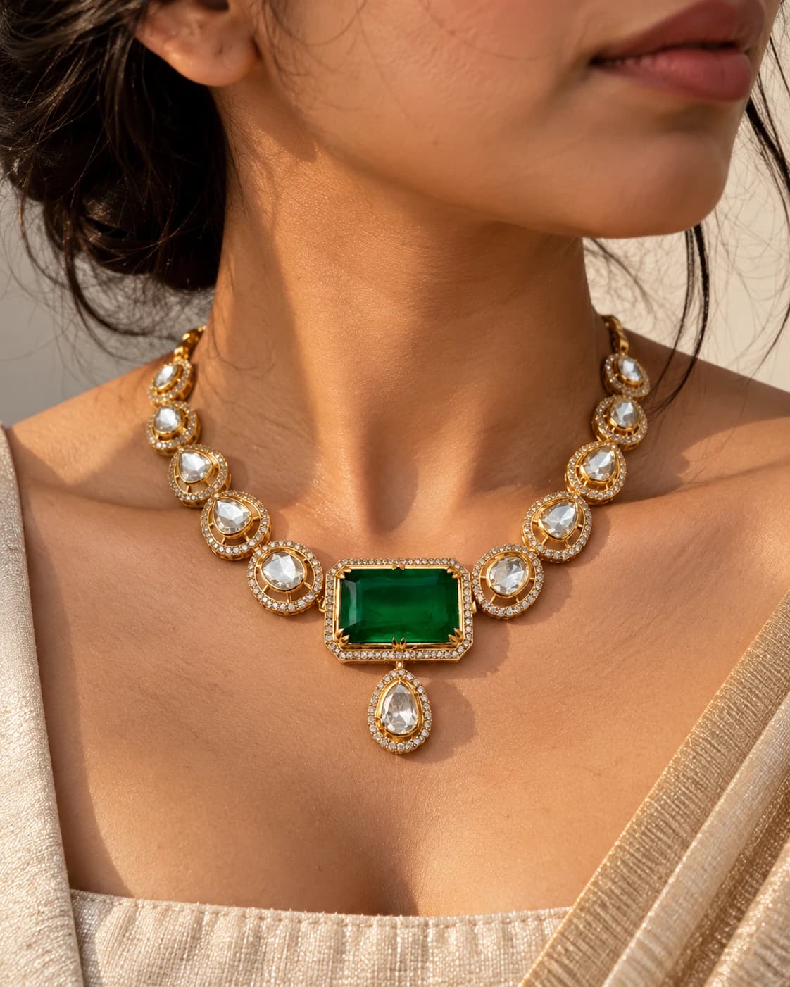 Emerald Centrepiece Polki Necklace