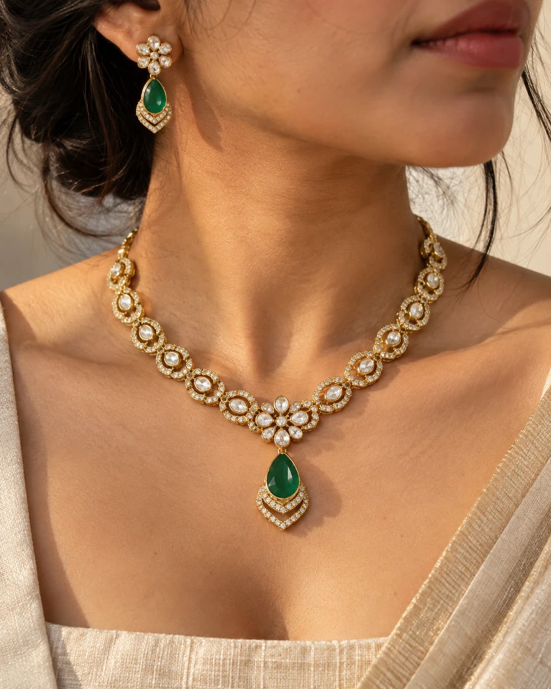 Harita Green Teardrop Polki Necklace