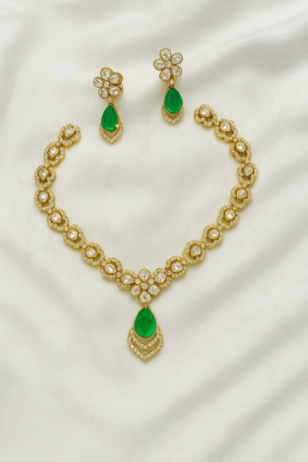 Harita Green Teardrop Polki Necklace