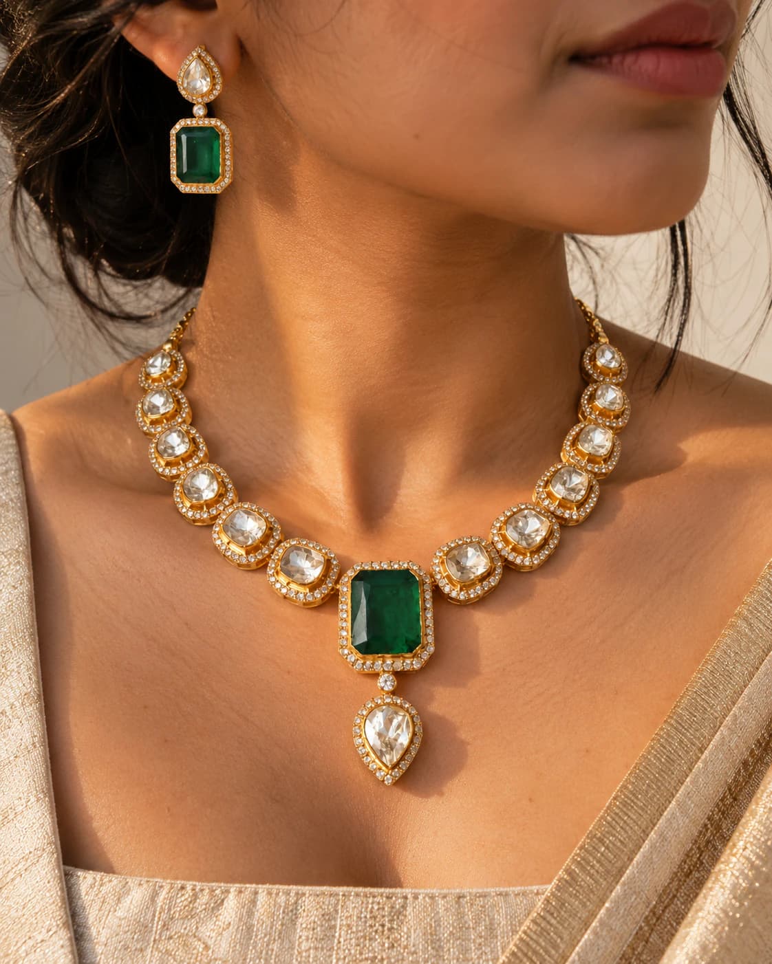 Marvika Green Centrepiece Polki Necklace