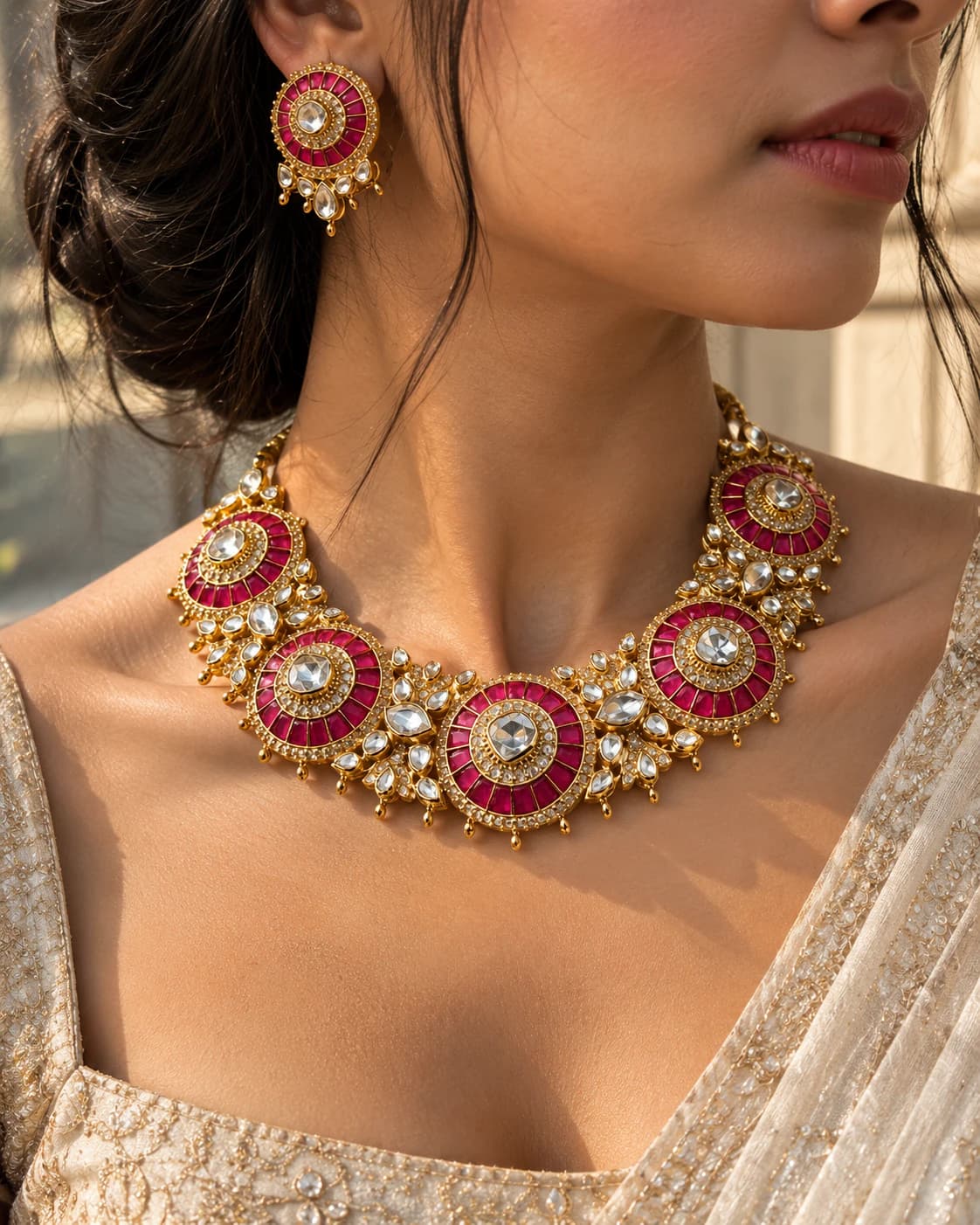 Red stone Polki necklace